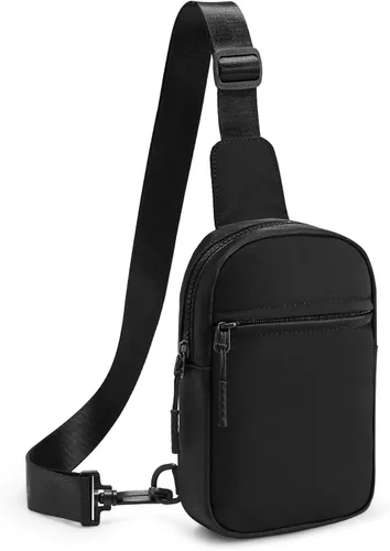 Miniatura 3 de CHOLISS Negro + Beige Bolso bandolera pequeño para mujeres y hombres, bolsos cruzados de moda con correa extendida, bolso ligero para el pecho