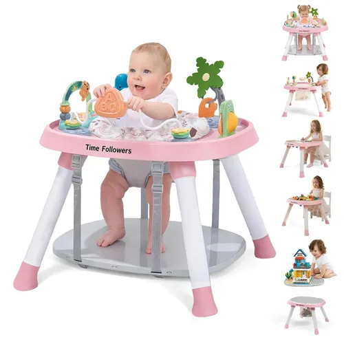 Miniatura 11 de Time Followers® 6 en 1 Centro de Actividad para Bebé Saltarines y Balancines Andador y Mesa de Juego Estacionaria de 4 Etapas para Niños Blanco