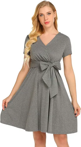 Miniatura 4 de Ekouaer Vestido de maternidad para mujer, con lazo frontal, para fiesta o uso casual