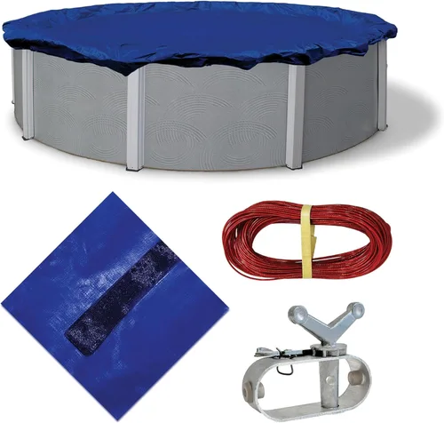 Blue Wave Funda redonda dorada para alberca sobre el suelo de 24 pies para invierno, polietileno duradero y resistente a la intemperie,