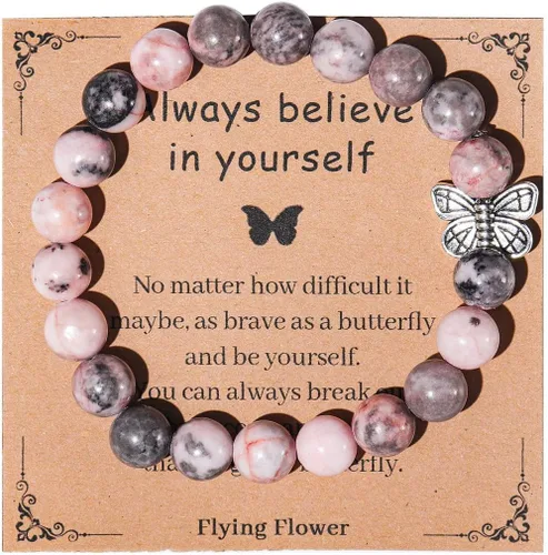 Caiyao Pulsera elástica inspiradora con cuentas de piedra natural y corazón de amor Life is Tough But So Are You para mujeres, hombres, novias,