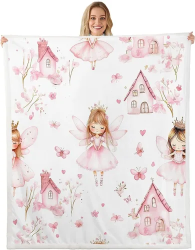 Miniatura 14 de Fairy Fleece Blanket,Romantic Pink Floral Botanical Bed Blankets for Adults Teens,Galaxy Starry 3D Moon Room Decor,Blue Pink Super Soft Flannel