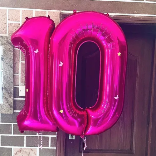 Miniatura 4 de Globo de cumpleaños de 40 pulgadas de color rosa intenso con el número 0, globos grandes de Mylar para fiesta de cumpleaños, aniversario, festival