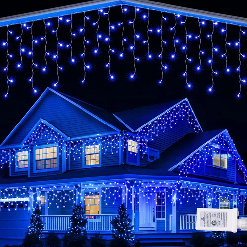 Lomotech Luces de Carámbanos de Navidad – 19 pies, 8 modos, impermeables, luces de Navidad conectables con temporizador para fiestas, fiestas de Azul