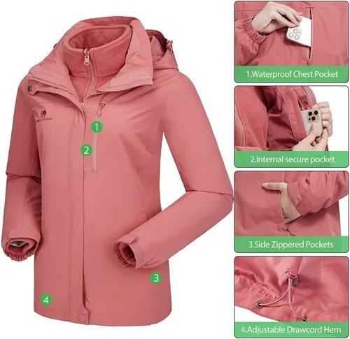 Miniatura 18 de CAMEL CROWN Chaqueta de esquí impermeable 3 en 1 para mujer, abrigo de invierno rompevientos, chaquetas de snowboard para lluvia, nieve, senderismo