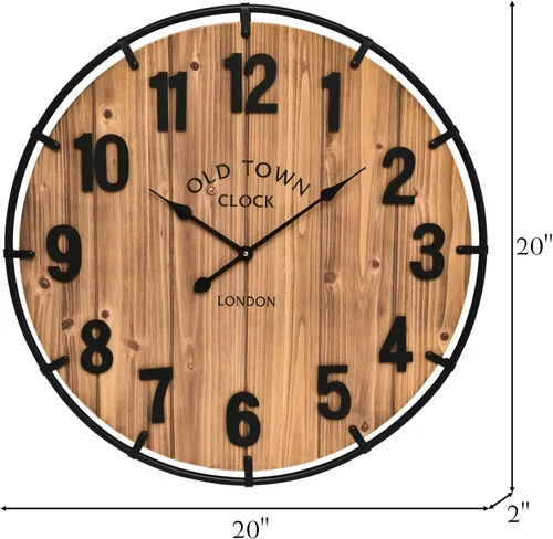 Miniatura 3 de Reloj de pared rústico de 20 pulgadas con borde de metal y números grandes, funciona con pilas silenciosas para oficina, cocina, dormitorio y sala