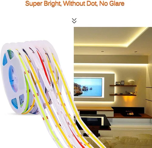Miniatura 2 de Tira de luces LED COB flexible, 3.3 ft/3.3 pies de cuerda de luces LED COB flexible DC 5V 320 LEDs/m blanco cálido 3000K no impermeable USB cinta
