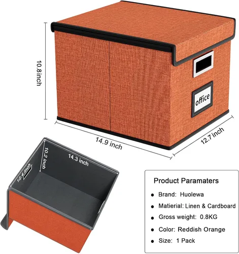 Miniatura 6 de Caja organizadora de archivos con tapa, organizador de carpetas de archivos plegable para almacenamiento de documentos de oficina, caja de archivos