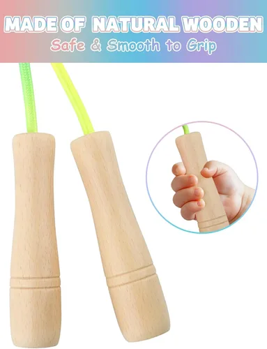 Miniatura 4 de Cuerda de Saltar para Niños, Lorvain Cuerda de Saltar Ajustable, Cuerdas de Saltar para Niños con Mango de Madera para Niñas y Niños, Cuerdas