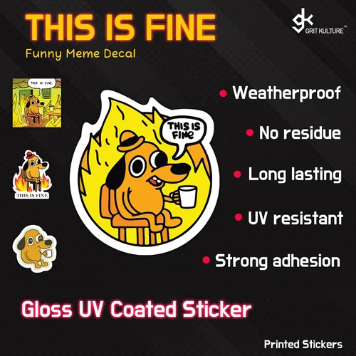 Miniatura 4 de GRITKULTURE This is Fine Morale Meme Sticker Assorted 16 unidades para coches, camiones, ventanas, álbumes de recortes, portátiles en apoyo
