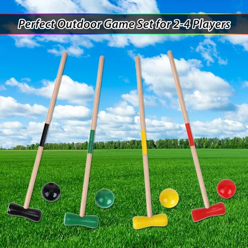 Miniatura 8 de GOTHINK Juego de croquet para 4 jugadores con bolas de madera para adultos y niños, juegos de verano al aire libre para escuela, campo, día
