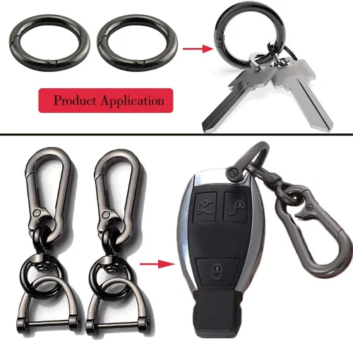 Miniatura 3 de 2 juegos de llavero para coche, clip para llave de coche, llavero con forma de herradura de liberación rápida con anillo en D y mosquetón redondo