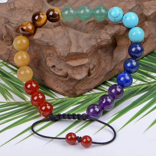 Miniatura 3 de AD Beads Natural Healing Power - Pulsera de macramé ajustable unisex con cuentas redondas de cristal de 7 chakras, 0.315 in