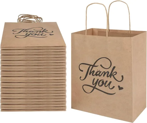 bagmad Paquete de 100 Bolsas de Regalo de Papel Marrones Medianas de 8 x 4.75 x 10 pulgadas con Asas a Granel, Bolsas de Papel Kraft de marrón