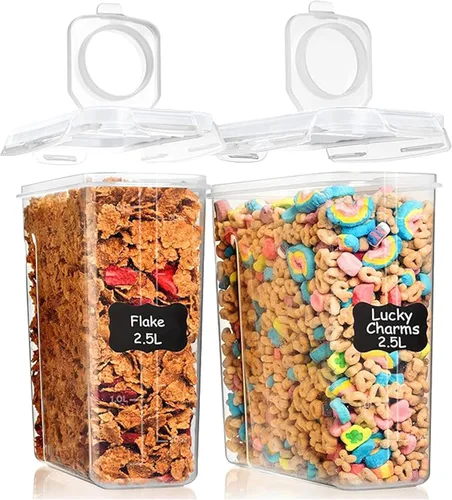 Miniatura 13 de Shazo Paquete de 2 recipientes pequeños herméticos para cereales con tapas, perfecto para ahorrar espacio, sin BPA, organización de despensa
