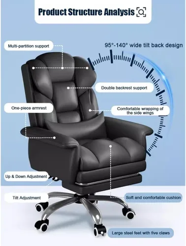 Miniatura 6 de Silla de oficina, silla de oficina ejecutiva con reposapiés, silla de oficina grande y alta, sillas ergonómicas de escritorio para oficina en casa