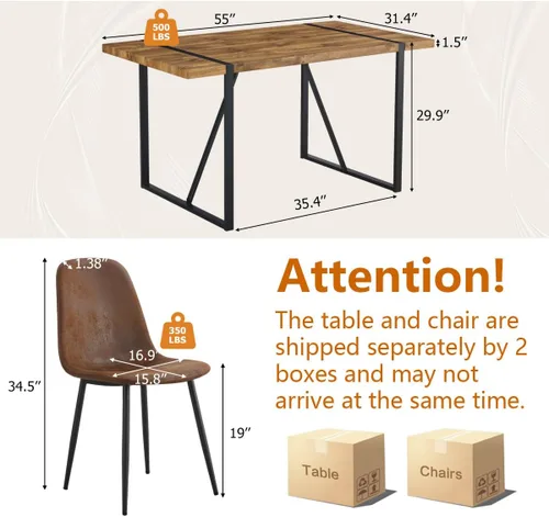 Miniatura 3 de Juego de mesa de comedor UELKS para 4, juego de mesa de cena para 4, mesa de cocina de 55'' y sillas de gamuza con tela de napa, juego de 4, juego