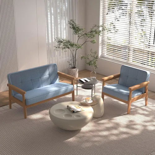 Miniatura 2 de BabyLand Sillón para niños, sofá individual para niños con estructura de madera maciza y tela de lino para regalo de niños (azul claro)