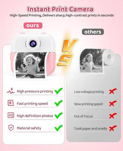 Miniatura 6 de Cámara selfie para niños con impresión instantánea frontal y trasera, regalos de Navidad y cumpleaños para niñas de 3 a 12 años, juguetes portátiles