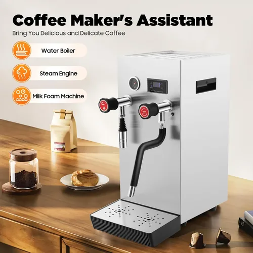 Miniatura 3 de Espumador de leche multiusos comercial 8L Máquina de espuma de agua hirviendo de vapor completamente automática, pantalla LCD para café expreso