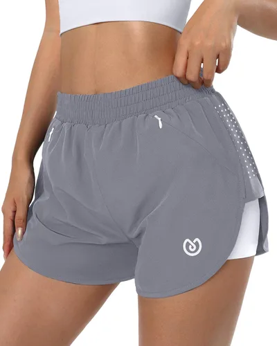 MSDC Pantalones cortos deportivos para mujer, de secado rápido, cintura alta, pantalones cortos de correr ligeros para entrenamiento, gimnasio, con