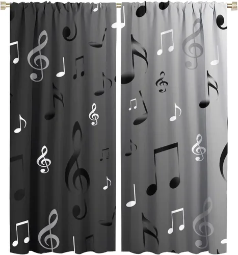 Miniatura 18 de Cortinas opacas abstractas y modernas con bolsillo para cortinero, para sala de estar, oscurecimiento de la habitación, rústico, negro y blanco