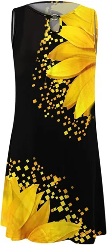 Miniatura 3 de Vestidos sin mangas para mujer, vestido de playa con estampado floral de moda, cuello redondo, dobladillo irregular