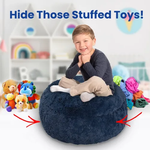 Miniatura 3 de Cheer Collection Puf con asa, sillas de piso de pelo largo para niños como almacenamiento de animales de peluche y organizador de juguetes, lavable