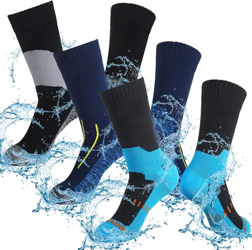 Janmercy 3 pares de calcetines unisex impermeables transpirables de punto para hombres y mujeres para senderismo, vadear, correr, esquí, 3 colores