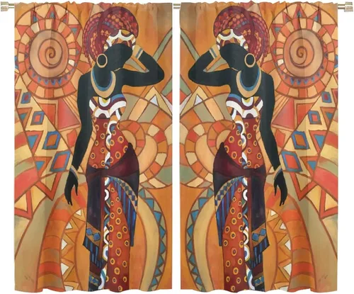Miniatura 52 de Cortina de mujer africana, con estampado étnico tribal y étnico, reducción de ruido, para dormitorio, sala de estar, cortinas con aislamiento