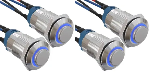 Miniatura 9 de APIELE Interruptor de botón de bloqueo de 0.472 in SPST pre-cableado de 5.906 in de cabeza redonda alta aleación de aluminio 1NO 1 normalmente