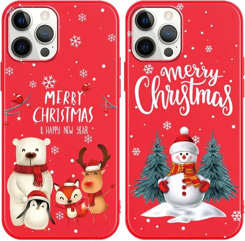Miniatura 14 de Paquete de 2 bonitas fundas de Navidad para iPhone de 13/14 pulgadas, diseño de muñeco de nieve rojo, diseño de animales de Feliz Navidad, silicona