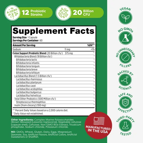 Miniatura 6 de Probulin Suplemento probiótico de apoyo para el colon, cápsulas probióticas para la salud intestinal, digestiva e inmunitaria para hombres