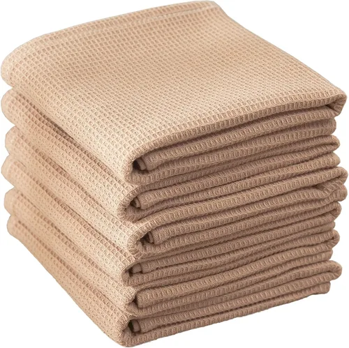 Miniatura 7 de QUILTINA Kitchen Dish Cloths 6 Pack, 12 x 12 Inches, 103% Cotton Waffle Weave Dish Towels, Super Absorbent Quick Drying, Beige
