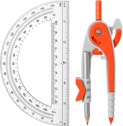 Miniatura 11 de EBOOT Juego de matemáticas de geometría para estudiantes, brújula de dibujo y transportadores de brazo oscilante transparente de 6 pulgadas, Azul