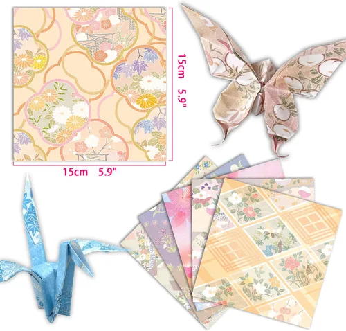 Miniatura 3 de Paquete de 12 juegos de papel de origami de doble cara de 6 pulgadas, cuadrado japonés Chiyo, fácil de plegar, manualidades, manualidades, trabajos