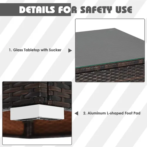 Miniatura 9 de HAPPYGRILL Juego de muebles de mimbre de ratán para exteriores, juego de sofá modular de mimbre con cojines suaves, mesa de café, otomana para patio