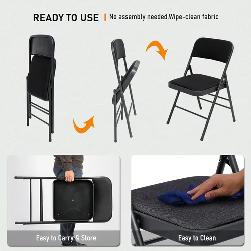 Miniatura 5 de SEALAMB Paquete de 4 sillas plegables con asiento cómodo, marco de metal resistente, sillas apilables portátiles para bodas, fiestas, oficina