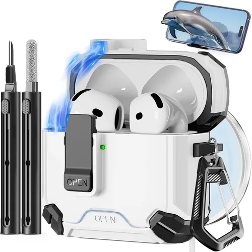 Miniatura 17 de Pohgelan - Funda compatible con AirPods Pro 2ª/1ª (azul) Cerradura magnética automática con kit de limpieza, compatible con Magsafe