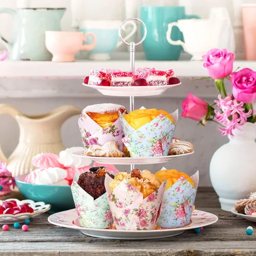 Miniatura 4 de 400 tazas florales para hornear, forros de papel para magdalenas, revestimientos para magdalenas, acuarela, flores, para fiestas de té, bodas