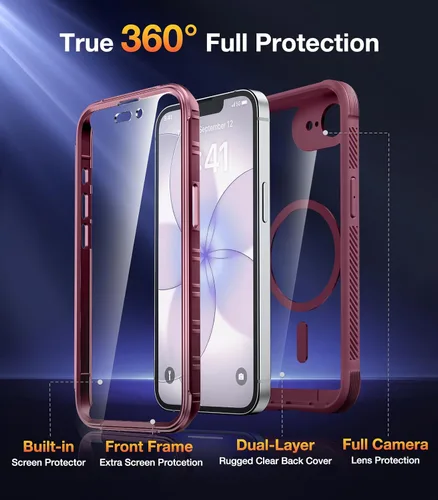 Miniatura 234 de Diaclara Funda diseñada para iPhone 16, mejorada [protección completa de la cámara], carcasa resistente de cuerpo completo con protector de pantalla