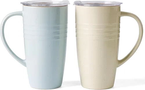 Miniatura 32 de famiware Jupiter - Taza de café grande de 20 onzas con tapa, taza de cerámica con asa para café con leche, té, cacao, leche, hogar y oficina, apta