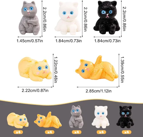 Miniatura 3 de 20 piezas de mini resina de gato diminuto animal miniatura figuras para bricolaje jardín casa de muñecas animales accesorios micro paisaje acuario