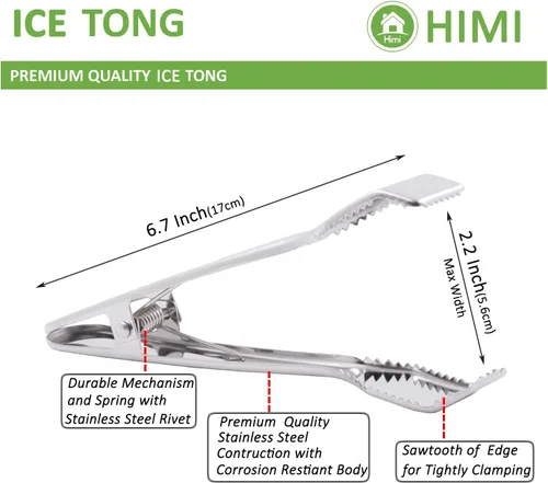 Miniatura 2 de HINMAY Pinzas de hielo para cubeta de hielo de 6-3/4 pulgadas, pinzas de hielo de acero inoxidable 18/8 de alta calidad con dientes para cubitos