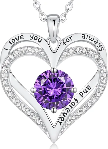 Miniatura 145 de LOUISA SECRET Love Heart Birthstone Necklaces for Women, Birthday Gift for Women, Anniversary Jewelry for Wife Her, 925 Sterling Silver Pendant