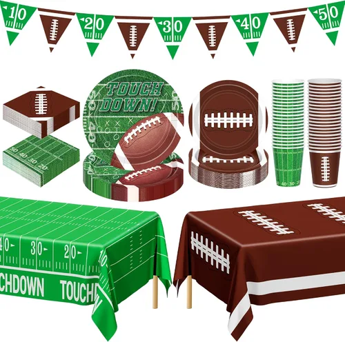Miniatura 8 de Juego de suministros para fiesta de fútbol americano – 150 piezas de vajilla, las decoraciones incluyen platos, servilletas para el día del juego