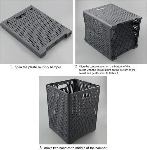 Miniatura 3 de Kekow 1 paquete de 42 L cesta plegable de plástico, color gris Cesta plegable para ropa sucia