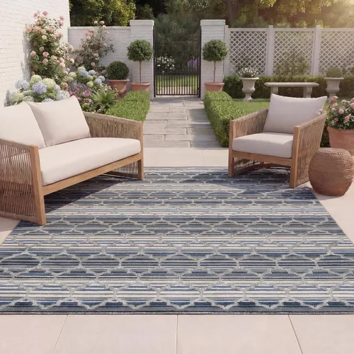 Miniatura 24 de SAFAVIEH Alfombra lavable para exteriores, colección Cabaña, 2'2" x 5', azul y gris, no desprende pelusa y fácil de limpiar, entrada puerta