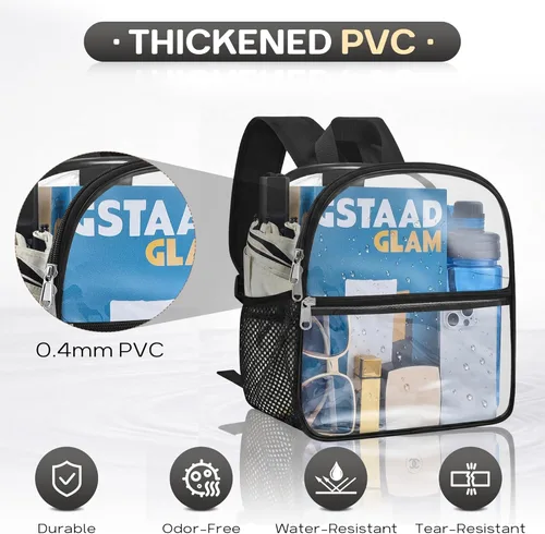 Miniatura 4 de Mochila transparente Oraben para eventos de estadio, mochila transparente para estadio 12x6x12, Negro, Pequeño
