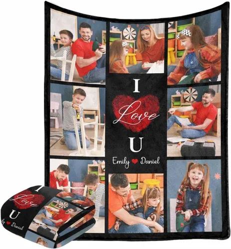 Miniatura 12 de Manta personalizada para el Día del Padre de parte de los niños, manta personalizada con fotos de Best Dad Ever, regalo de cumpleaños para papá